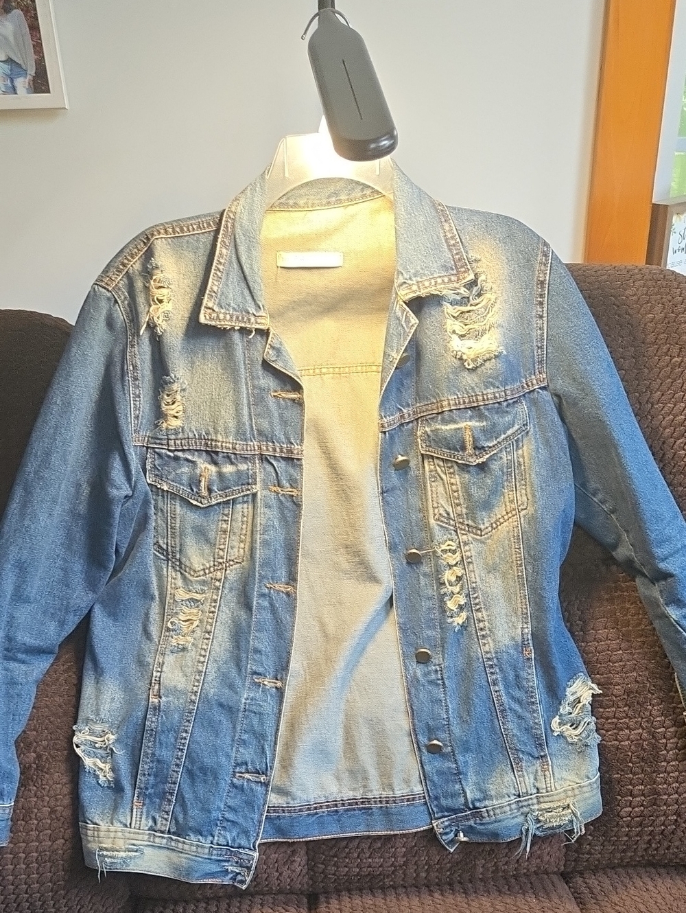 Distressed Blue Denim Jean Jacket - Classic Women's Oversized Trucker